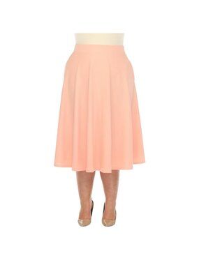 NWT White Mark Fit & Flare Midi Skirt with Pockets PS709 Peach Orange 2X